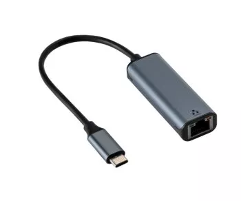 Adapteris USB C kištukas/RJ45 Gbit LAN lizdas, 0,2 m, 10/100/1000 Mbps su automatine aptikimo funkcija, pilkos spalvos, DINIC polietileninis maišelis